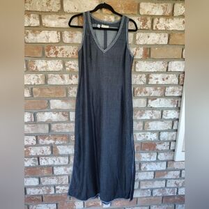 Future Ozbek Vintage 90's Gray Chambray Sleeveless Maxi Dress Sz 12 Side Slits